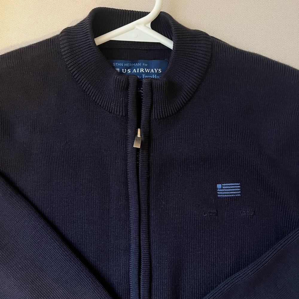 Vintage US Airways Stan Herman Navy full zip Mock Neck Sweater - Large